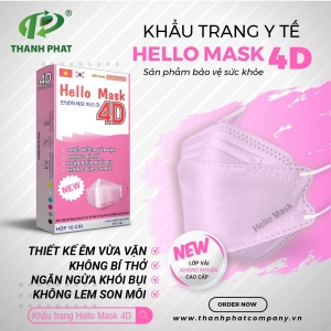 Khẩu Trang Cao Cấp 4D Hello Mask ( Màu hồng - 10 Cái/Hộp )